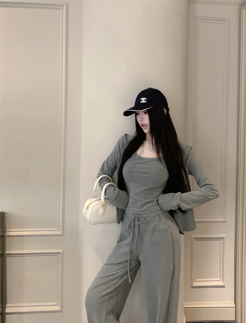 Hooded casual pants all-match T-shirt 3pcs set for women