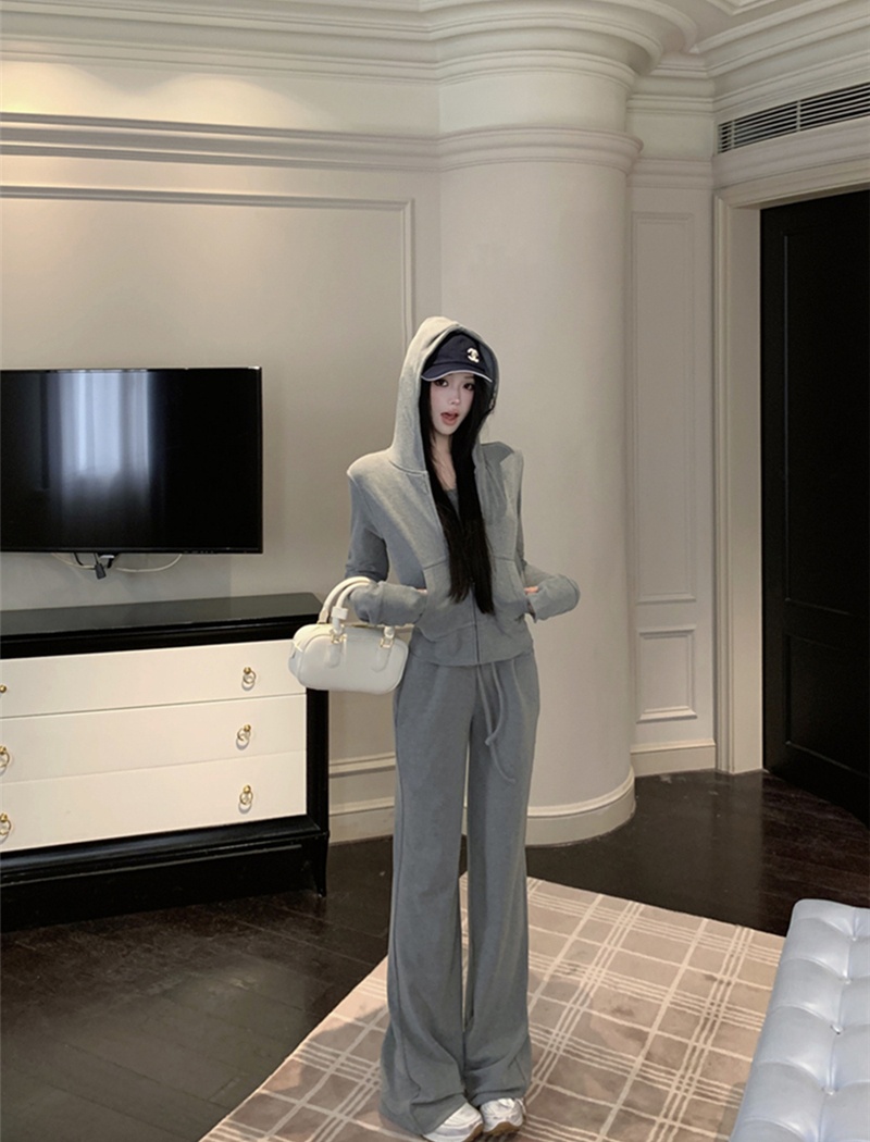 Hooded casual pants all-match T-shirt 3pcs set for women