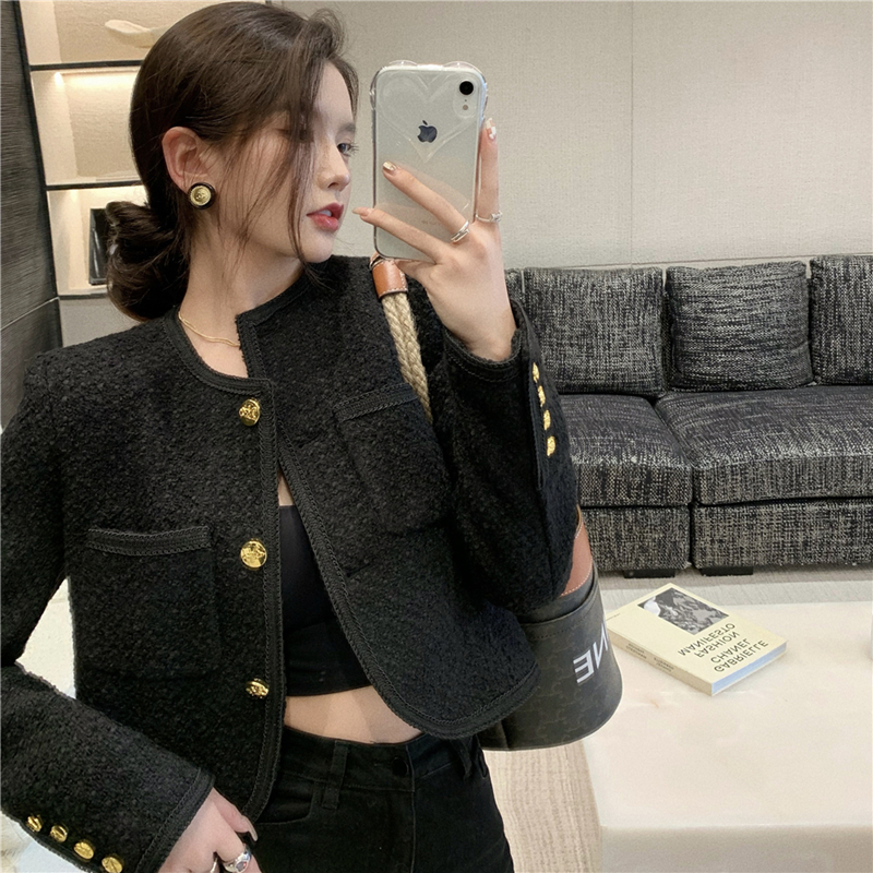 Weave short slim autumn woolen coat for women