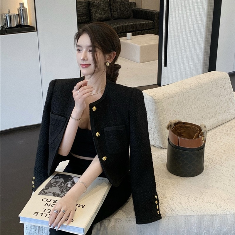 Weave short slim autumn woolen coat for women