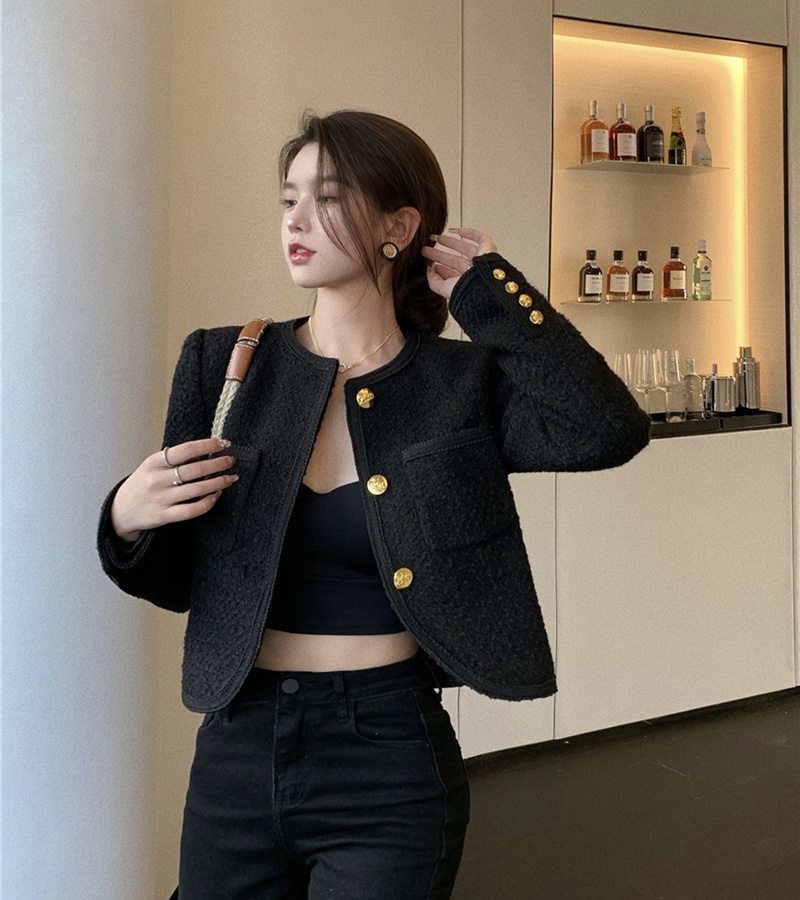 Weave short slim autumn woolen coat for women