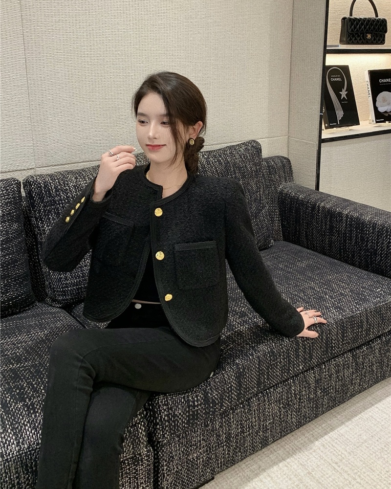 Weave short slim autumn woolen coat for women
