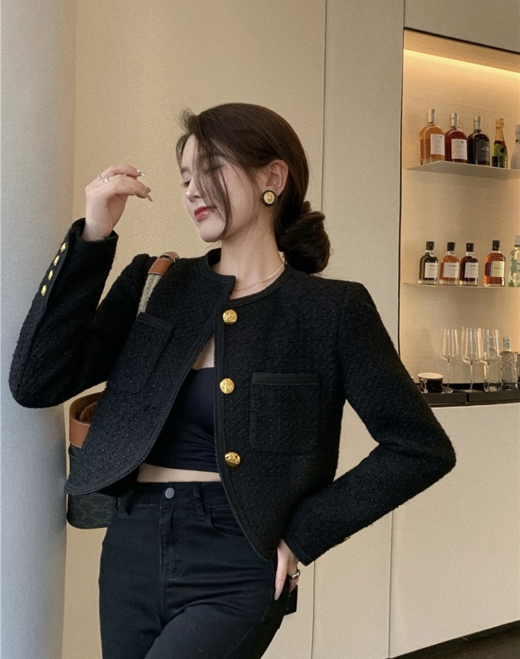 Weave short slim autumn woolen coat for women