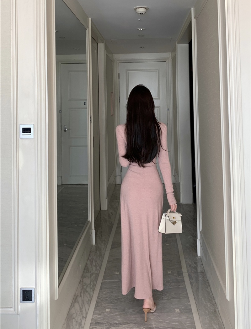 V-neck pinched waist long dress bandage temperament dress