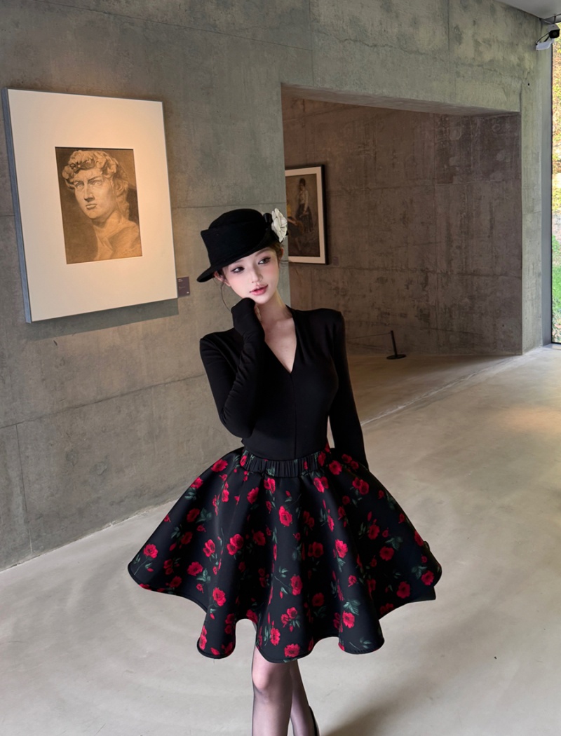 France style puff skirt sexy tops 2pcs set for women