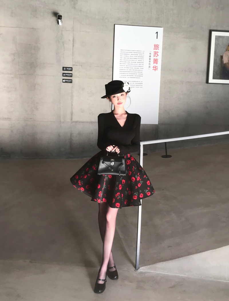 France style puff skirt sexy tops 2pcs set for women