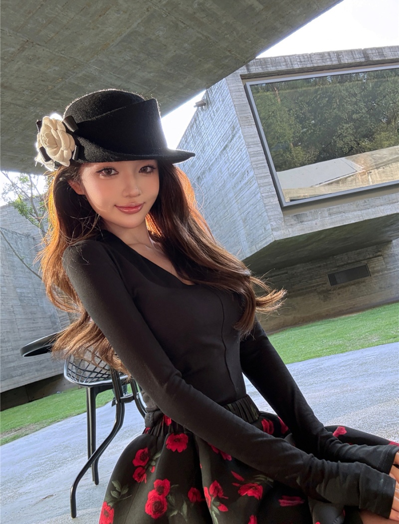 France style puff skirt sexy tops 2pcs set for women