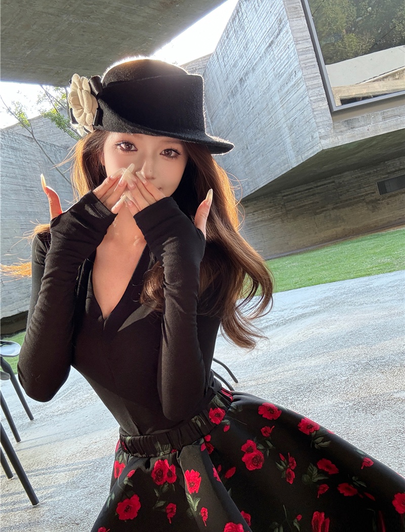 France style puff skirt sexy tops 2pcs set for women