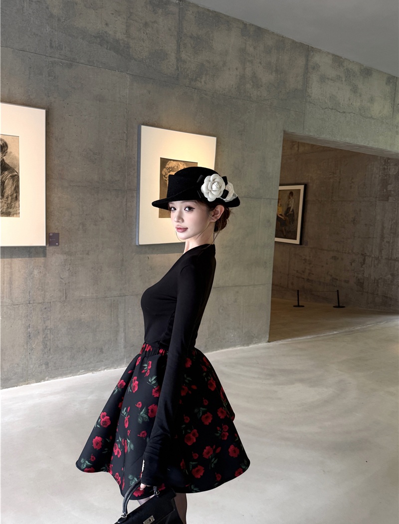 France style puff skirt sexy tops 2pcs set for women