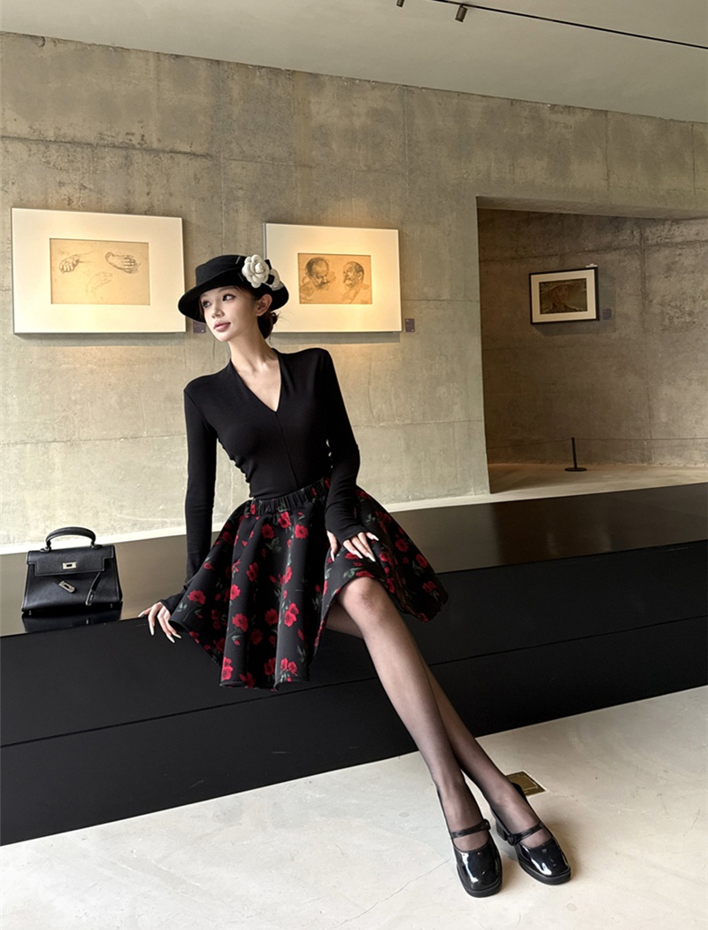 France style puff skirt sexy tops 2pcs set for women