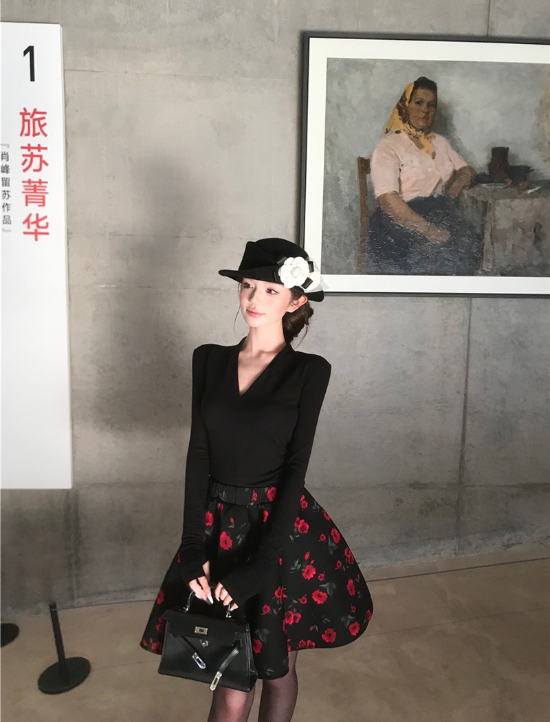 France style puff skirt sexy tops 2pcs set for women