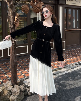 Niche splice ladies commuting pearl maiden dress