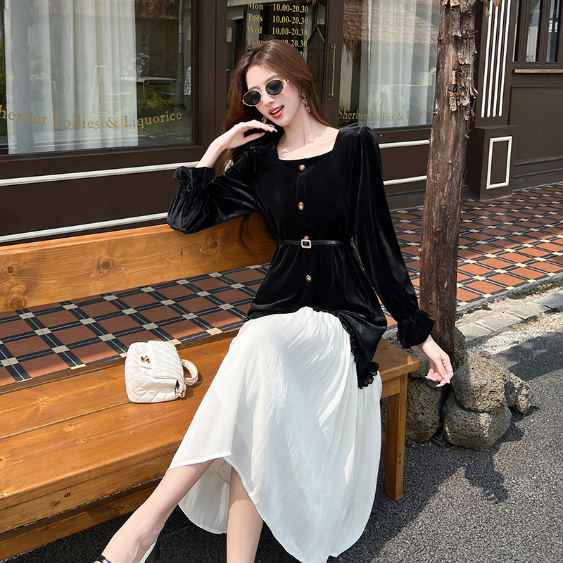 Niche splice ladies commuting pearl maiden dress