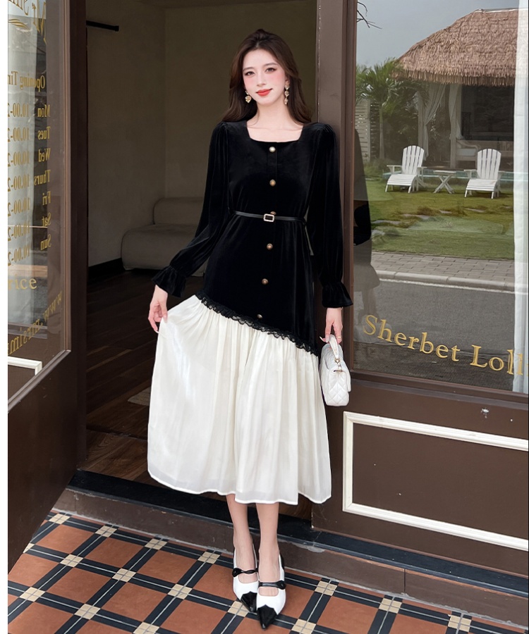 Niche splice ladies commuting pearl maiden dress