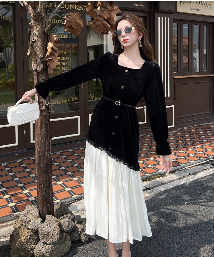 Niche splice ladies commuting pearl maiden dress