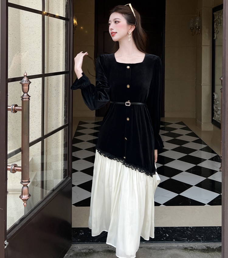 Niche splice ladies commuting pearl maiden dress