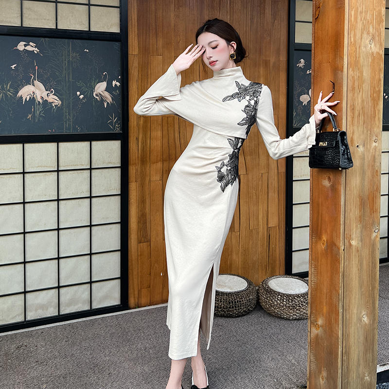 France style long dress autumn shawl for women