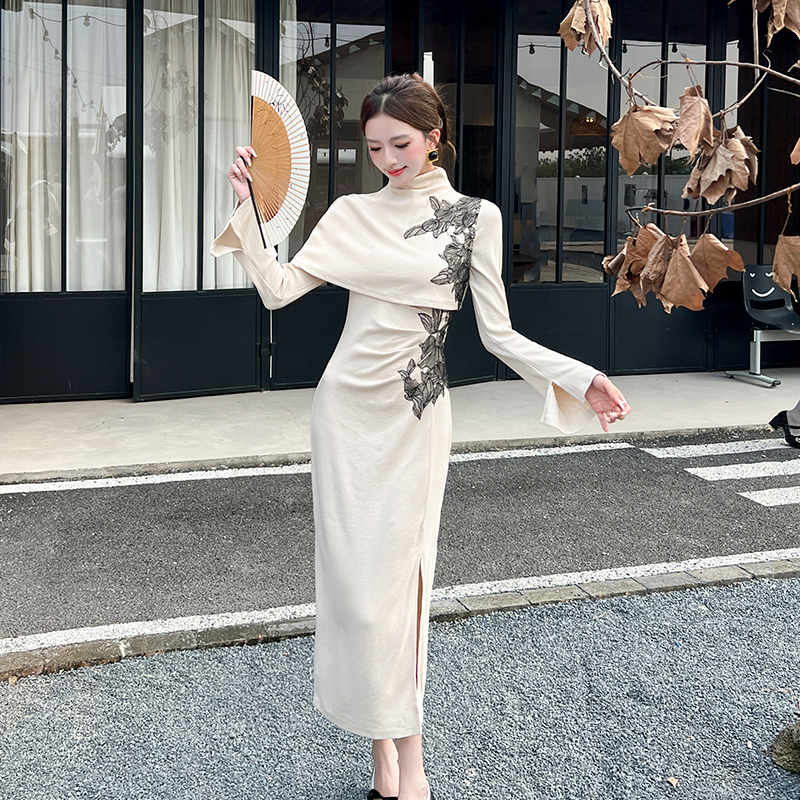 France style long dress autumn shawl for women