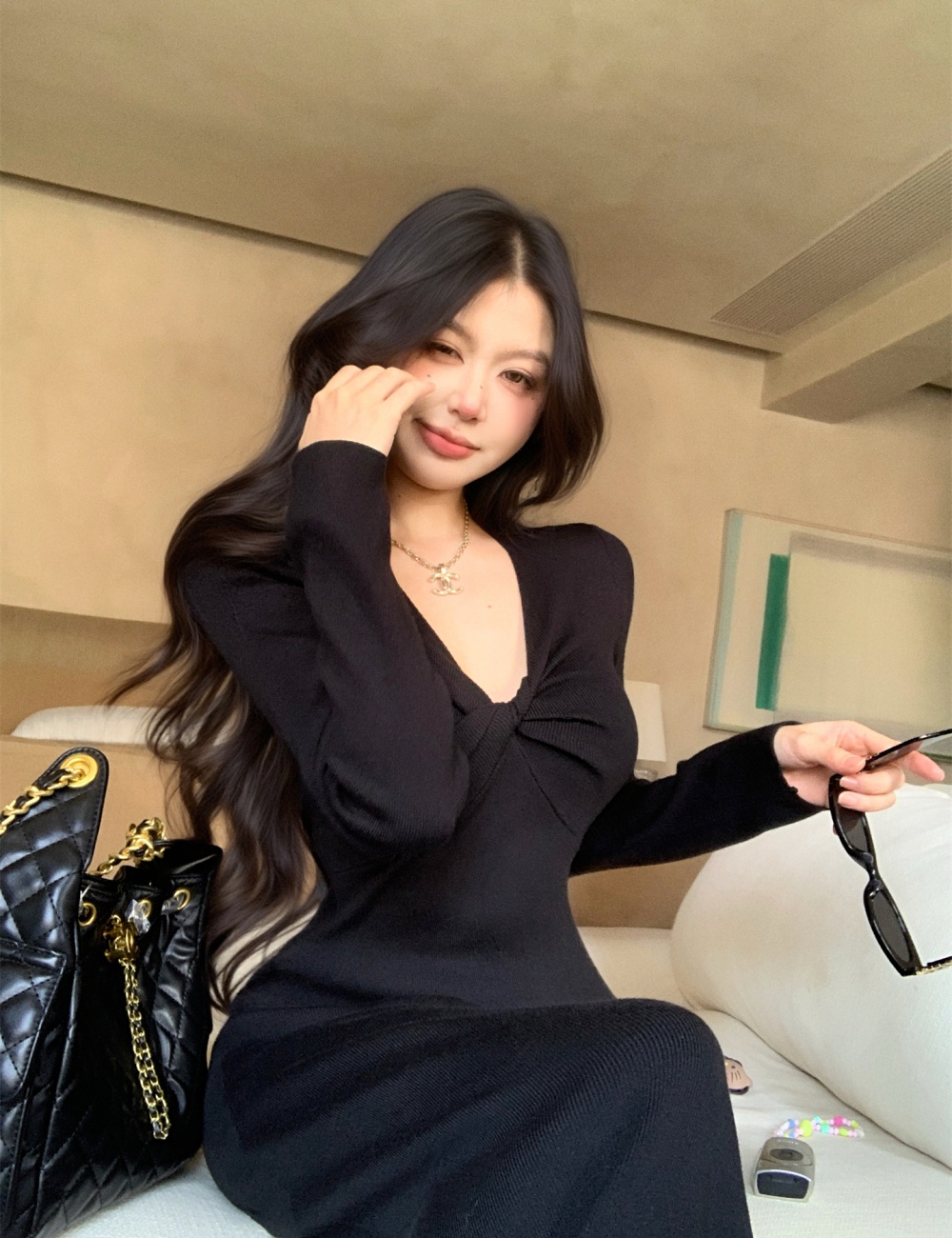 Autumn and winter V-neck retro dress for women