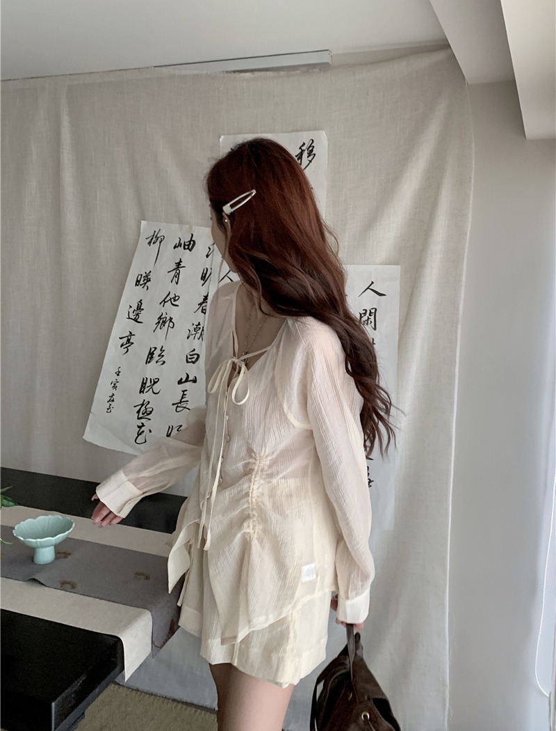 Pinched waist shirt shorts 2pcs set for women