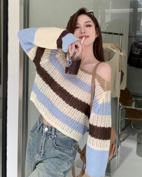 Mixed colors autumn and winter high waist stripe sweater