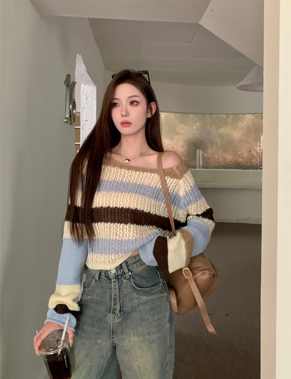 Mixed colors autumn and winter high waist stripe sweater