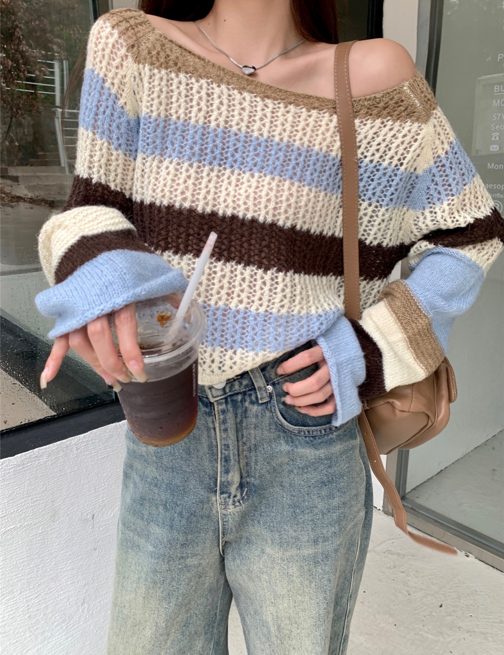 Mixed colors autumn and winter high waist stripe sweater