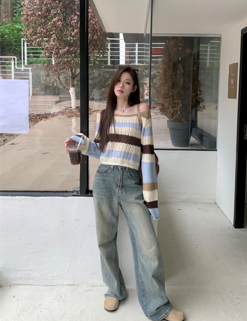 Mixed colors autumn and winter high waist stripe sweater