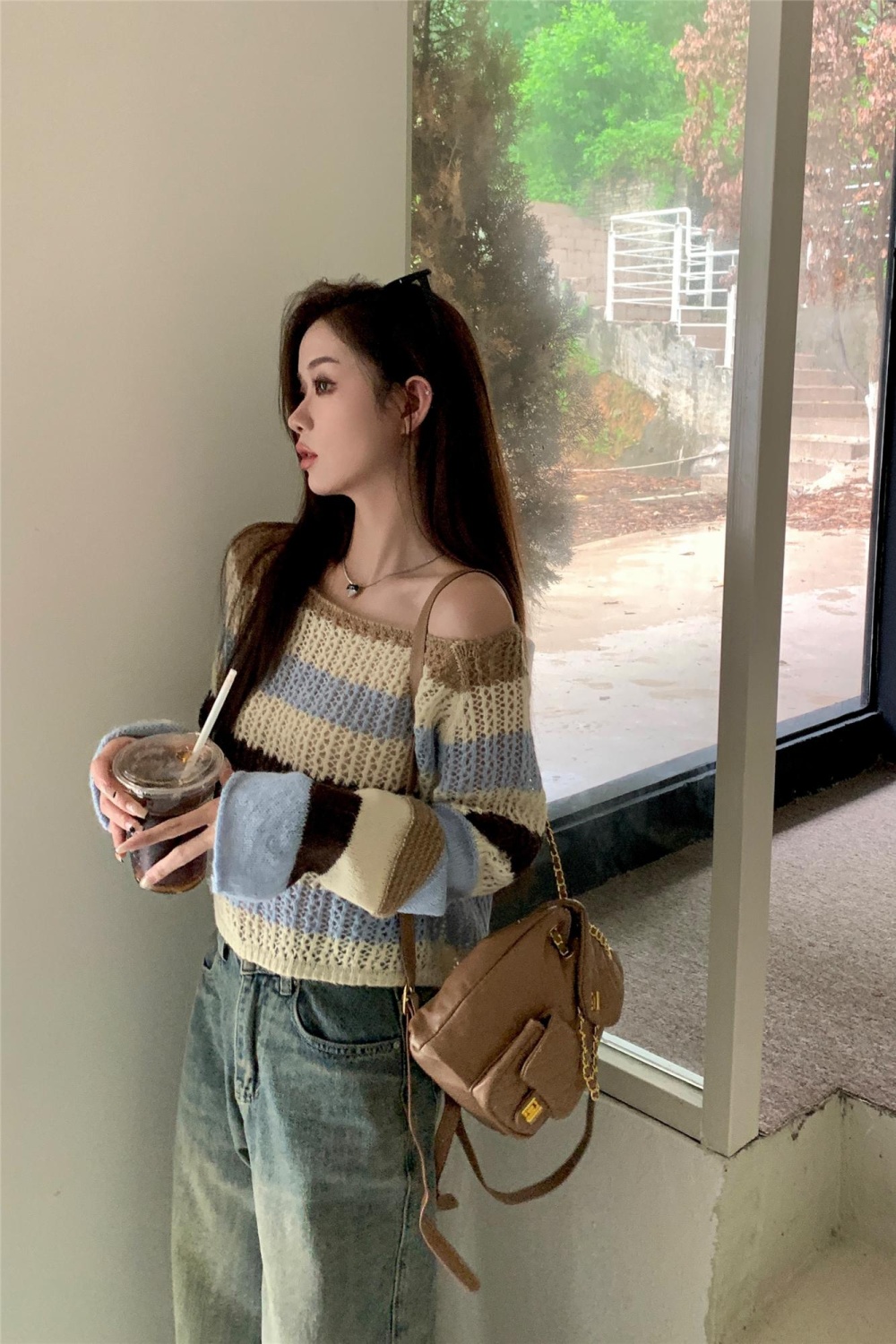 Mixed colors autumn and winter high waist stripe sweater