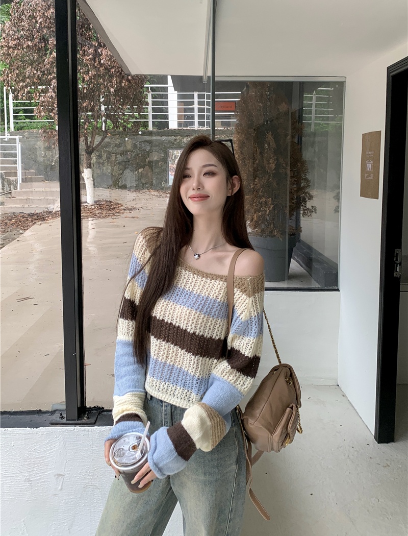 Mixed colors autumn and winter high waist stripe sweater