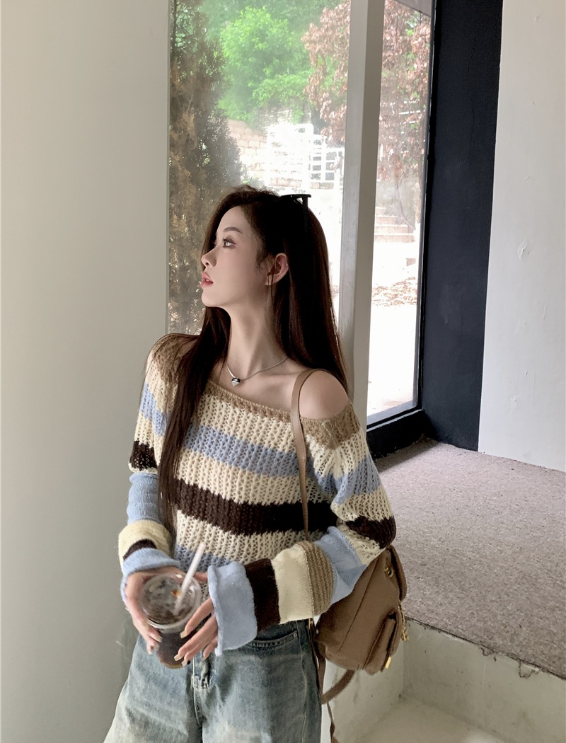 Mixed colors autumn and winter high waist stripe sweater