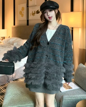 Lazy autumn and winter liangsi coat stripe loose sweater