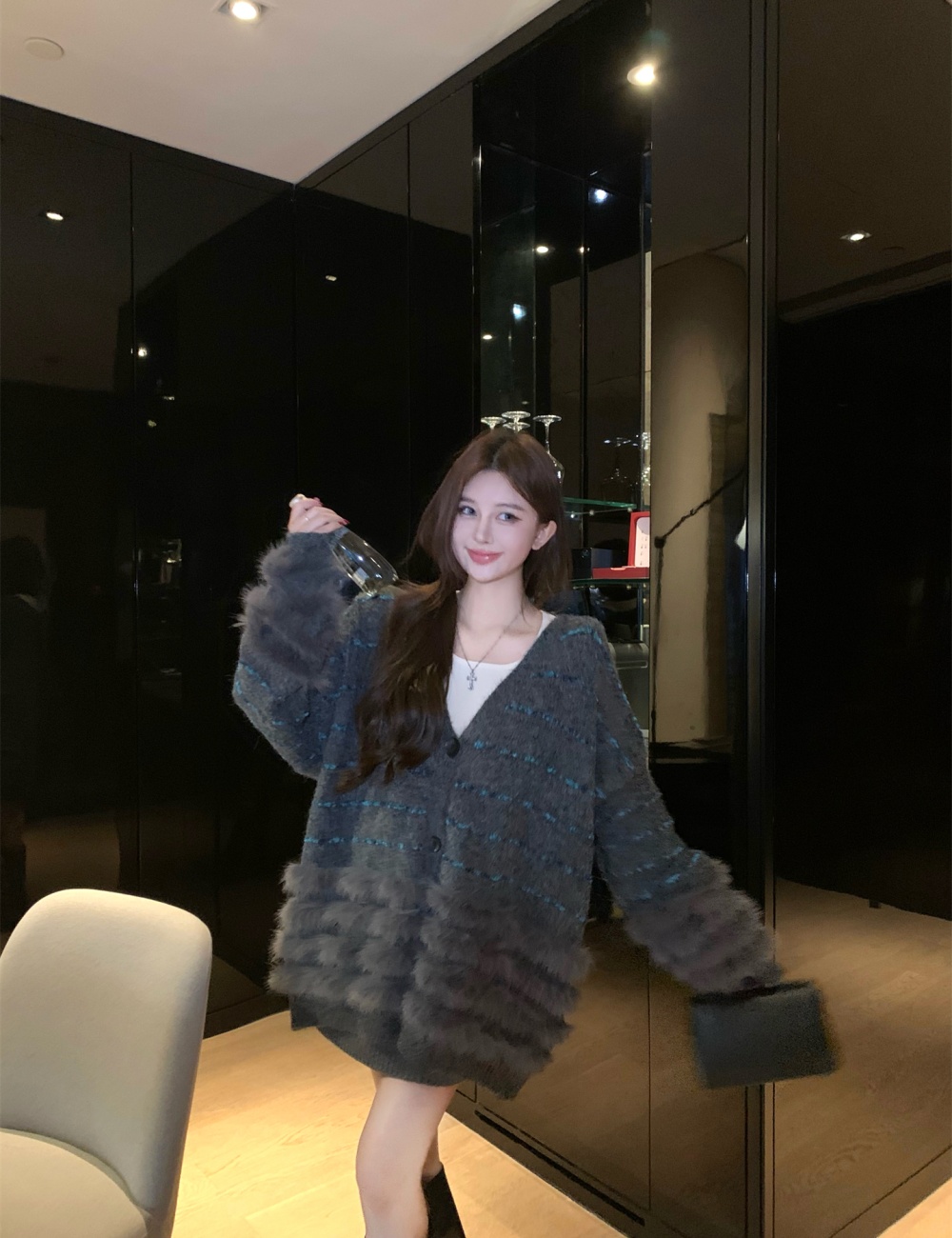 Lazy autumn and winter liangsi coat stripe loose sweater