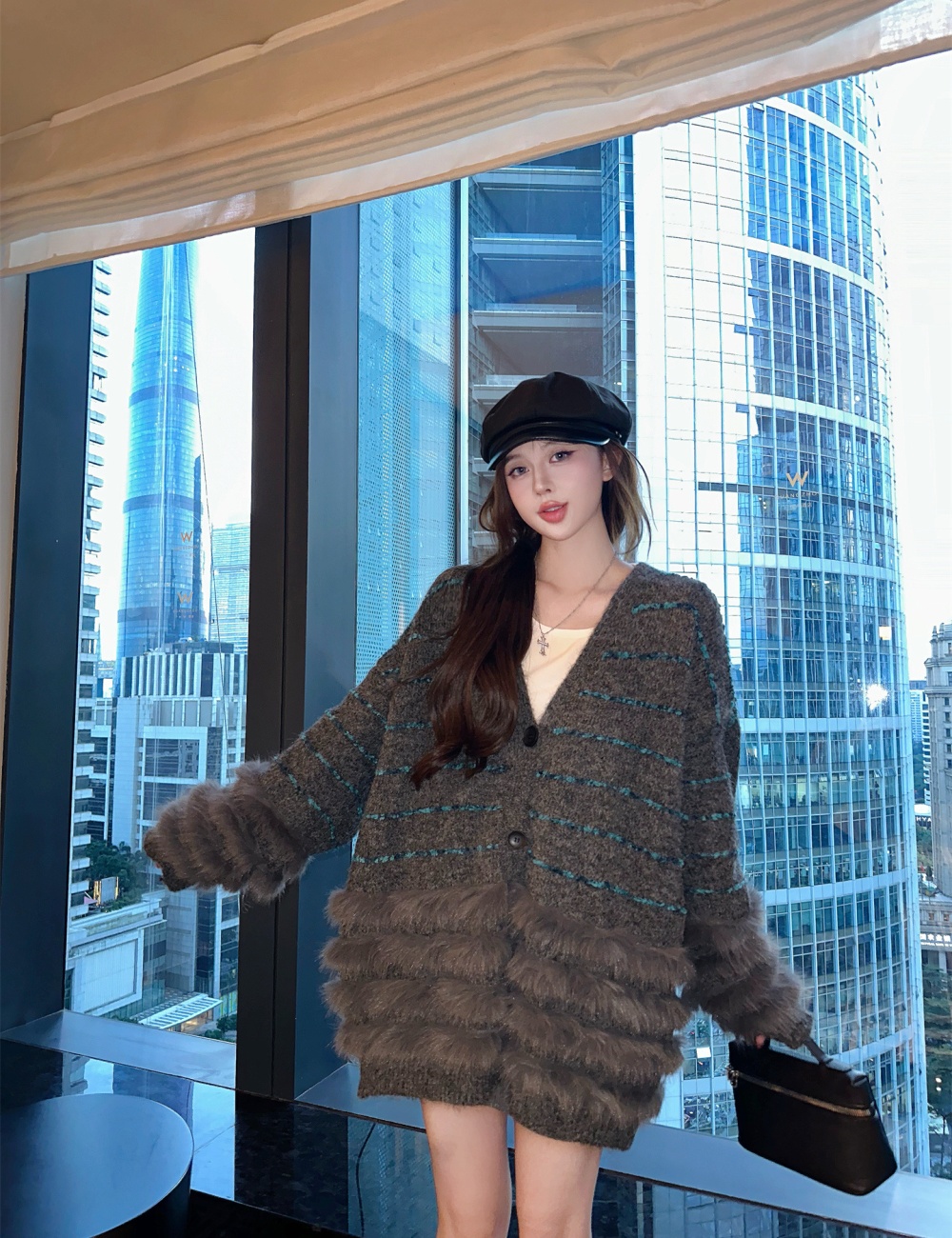 Lazy autumn and winter liangsi coat stripe loose sweater