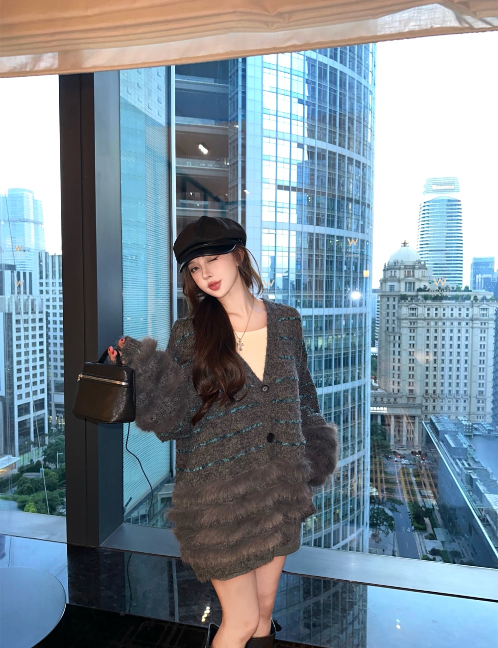 Lazy autumn and winter liangsi coat stripe loose sweater