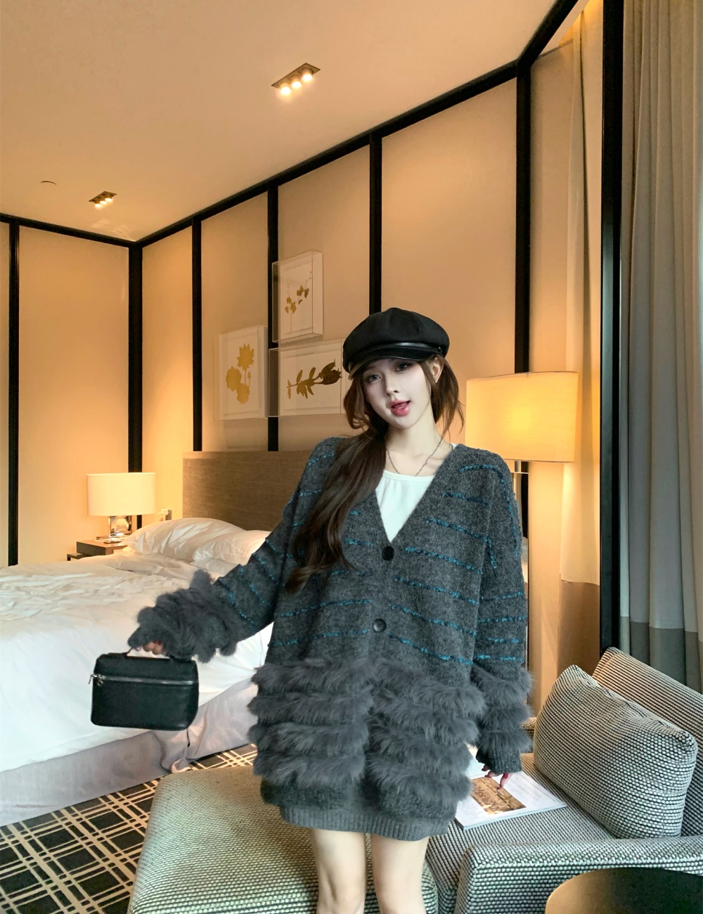 Lazy autumn and winter liangsi coat stripe loose sweater