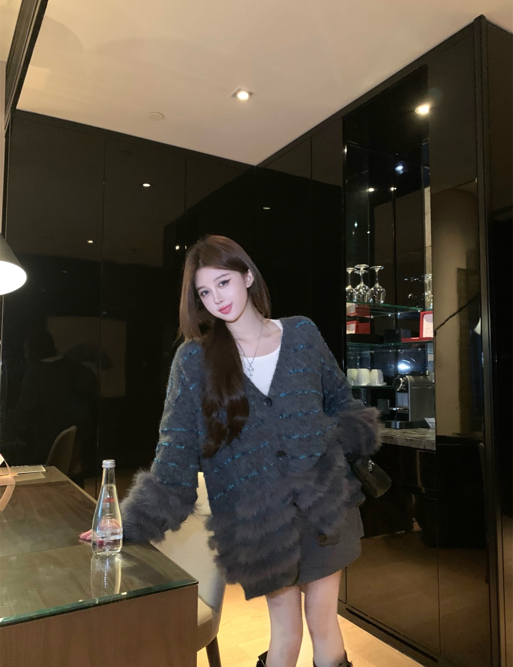 Lazy autumn and winter liangsi coat stripe loose sweater