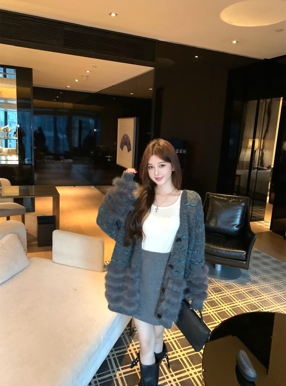Lazy autumn and winter liangsi coat stripe loose sweater