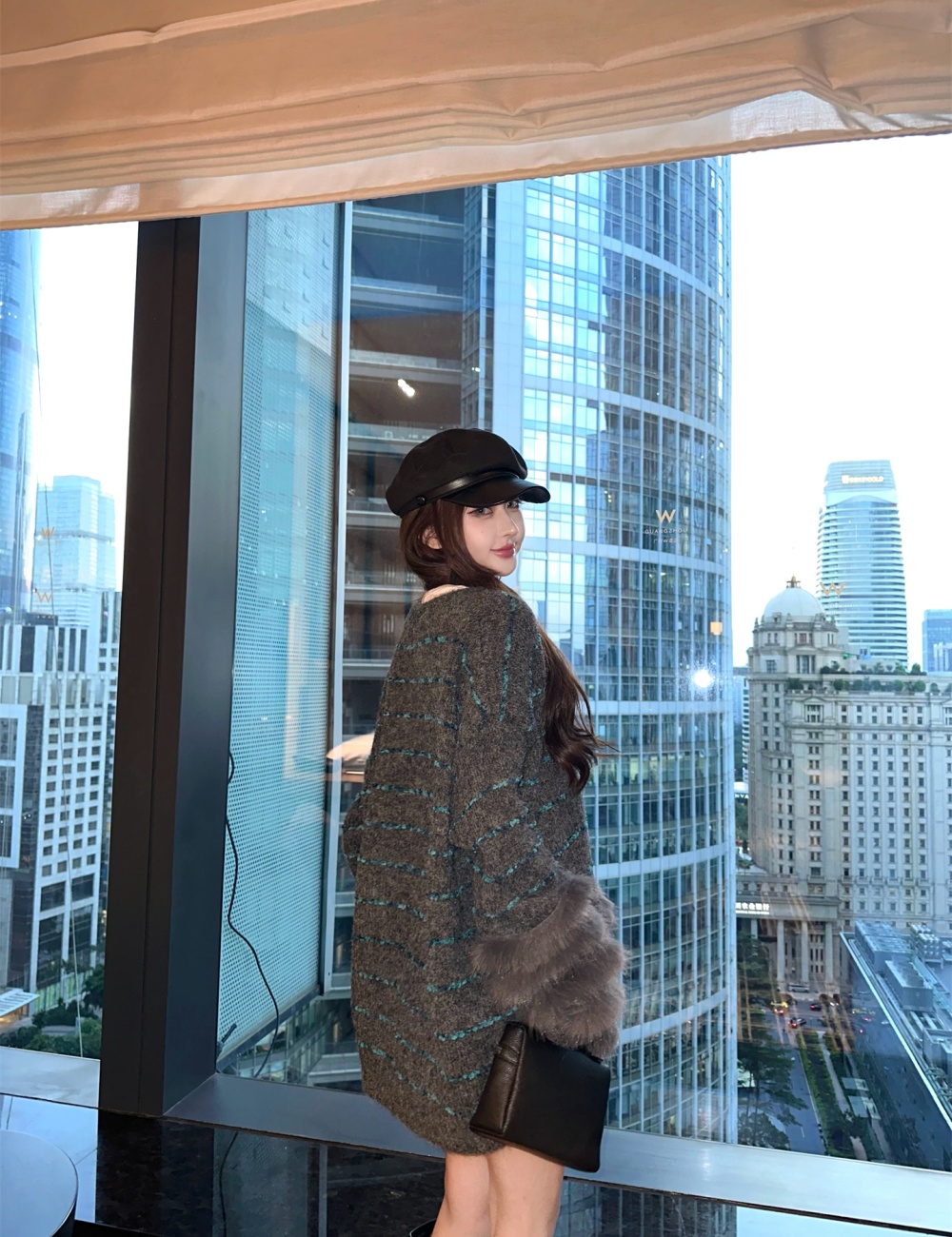 Lazy autumn and winter liangsi coat stripe loose sweater