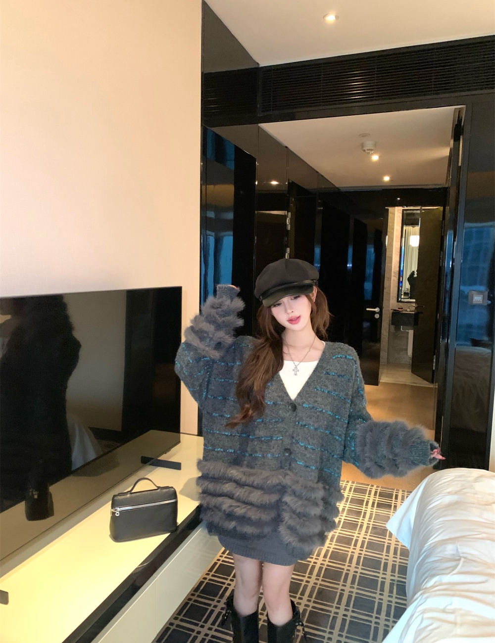 Lazy autumn and winter liangsi coat stripe loose sweater