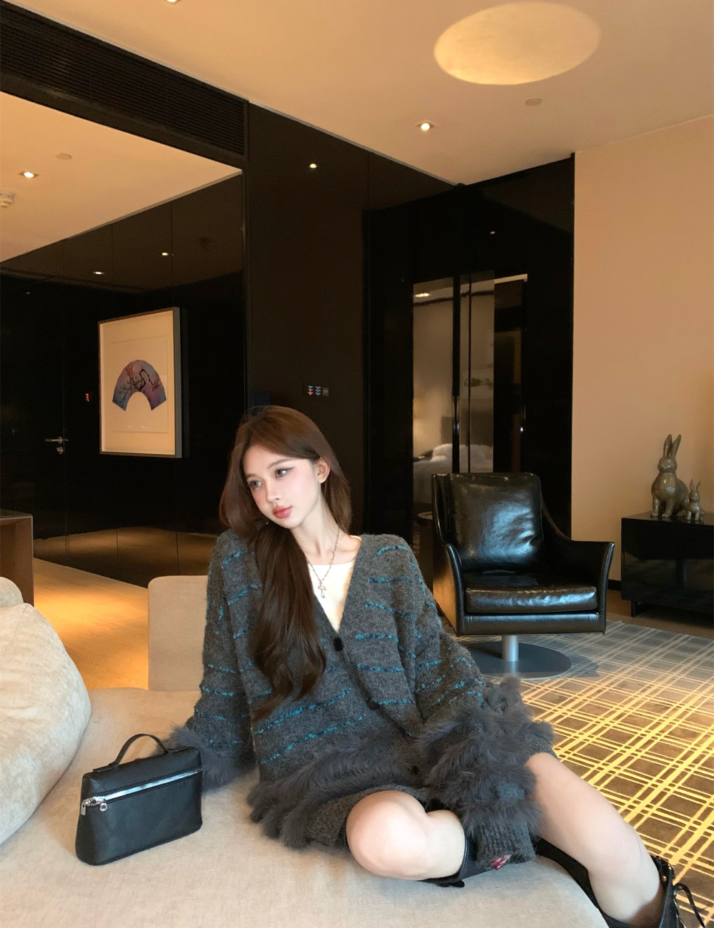 Lazy autumn and winter liangsi coat stripe loose sweater