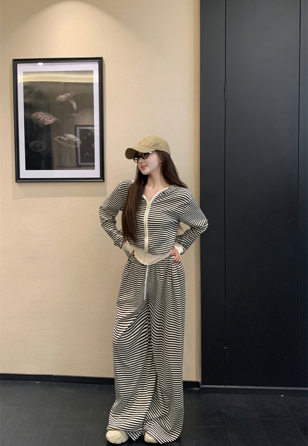 Autumn and winter wide leg pants hoodie a set for women