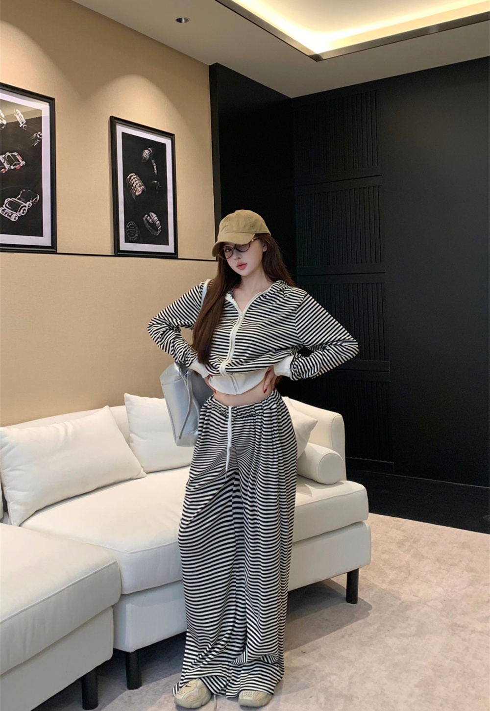 Autumn and winter wide leg pants hoodie a set for women