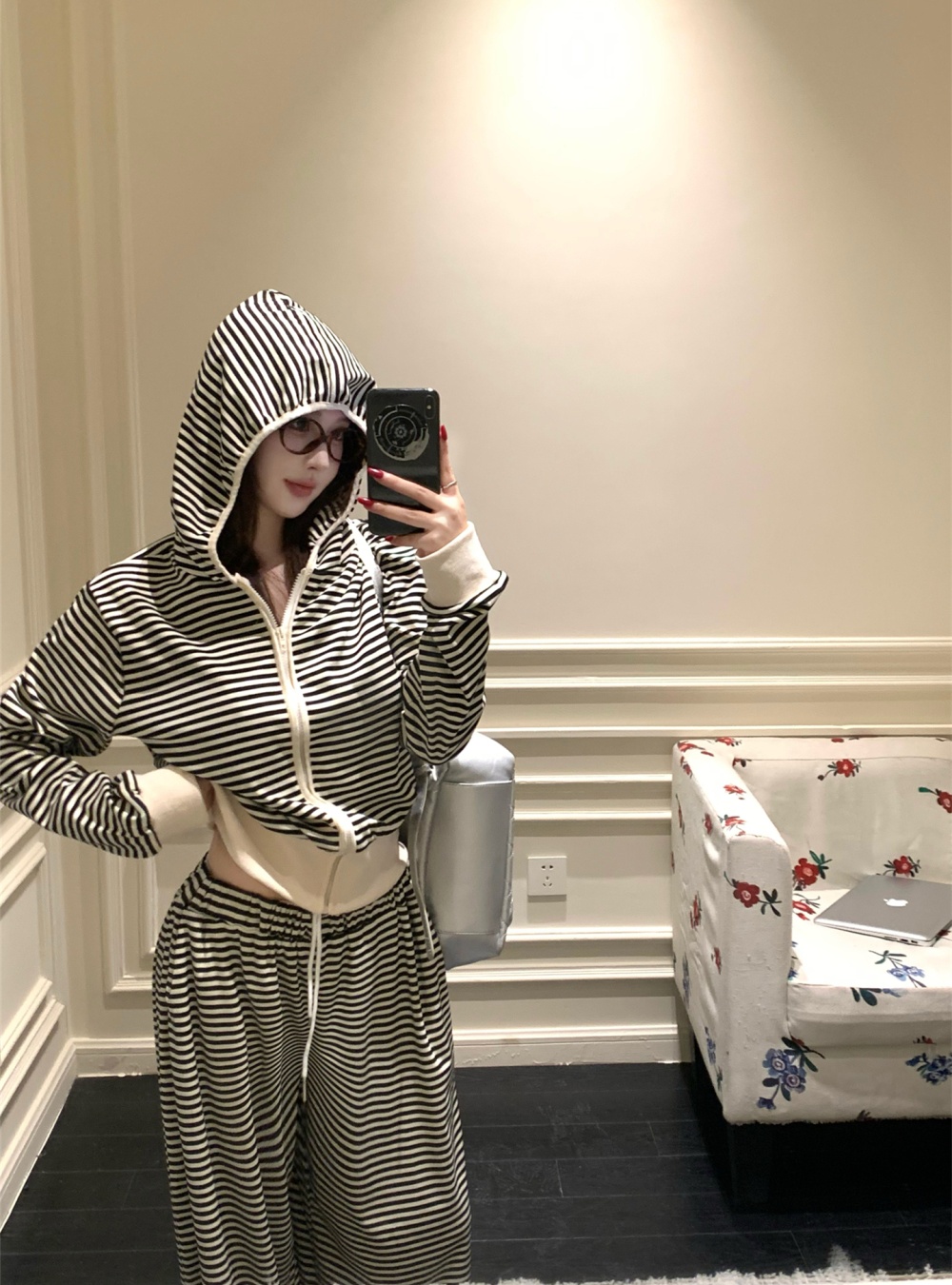 Autumn and winter wide leg pants hoodie a set for women