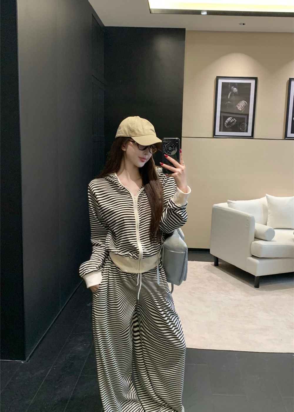 Autumn and winter wide leg pants hoodie a set for women