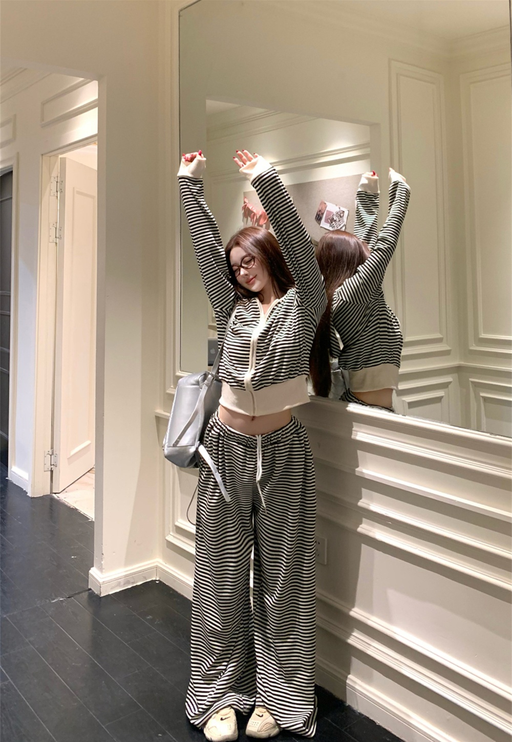 Autumn and winter wide leg pants hoodie a set for women