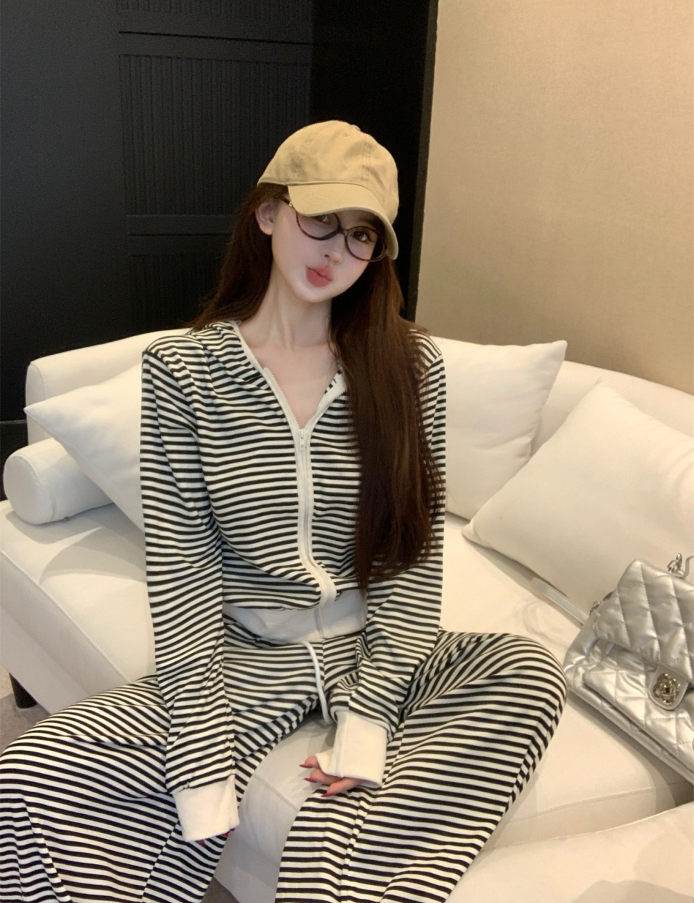 Autumn and winter wide leg pants hoodie a set for women