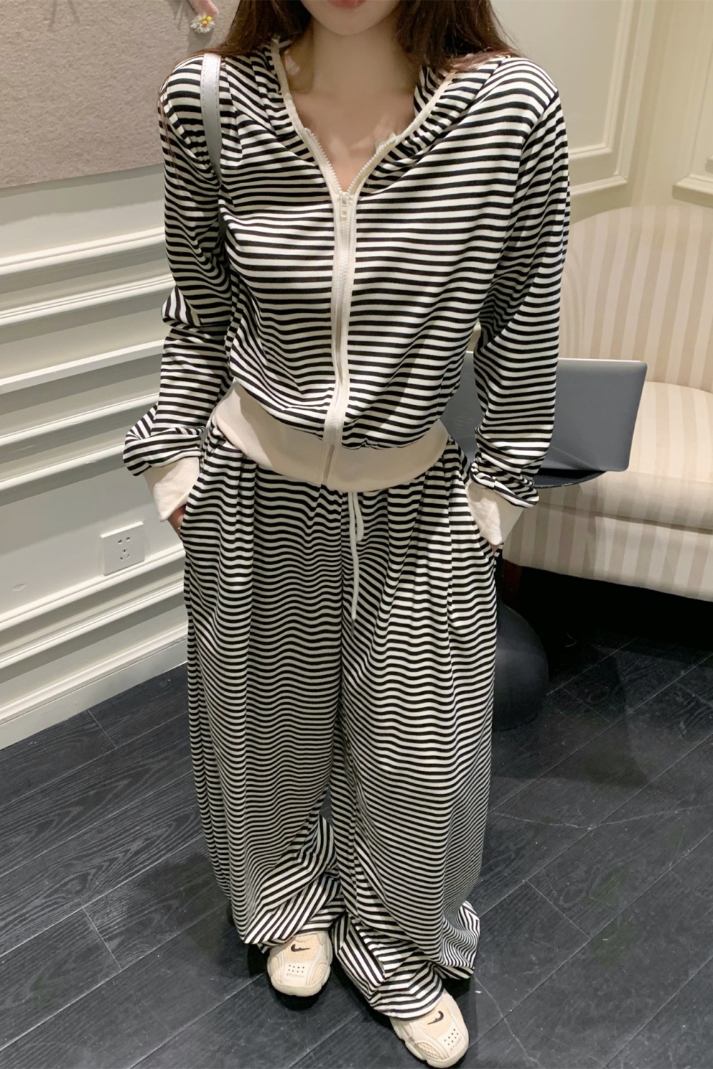 Autumn and winter wide leg pants hoodie a set for women