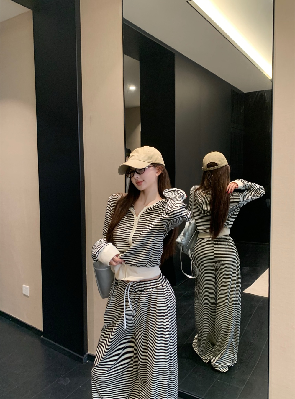 Autumn and winter wide leg pants hoodie a set for women