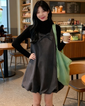 Black sweater Korean style sleeveless dress 2pcs set